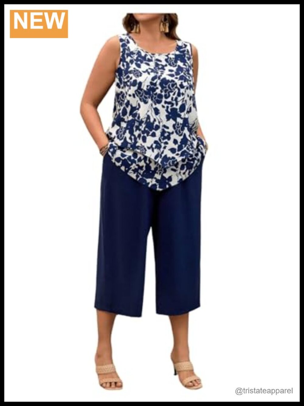 Women's Plus Size 2 Piece Summer Outfit Tank Top & Capri Pants Set